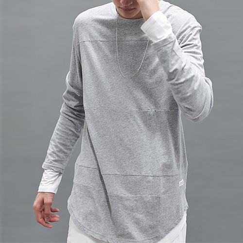 

Men's T shirt Tee Solid Color Crew Neck Light gray Street Holiday Long Sleeve Clothing Apparel Casual Comfortable