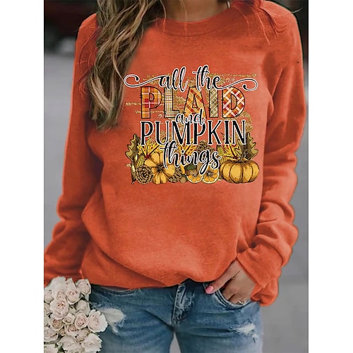 

Women's Sweatshirt Pullover Crew Neck Pumpkin Print Halloween Daily Weekend Streetwear Casual Clothing Apparel Hoodies Sweatshirts Green Orange