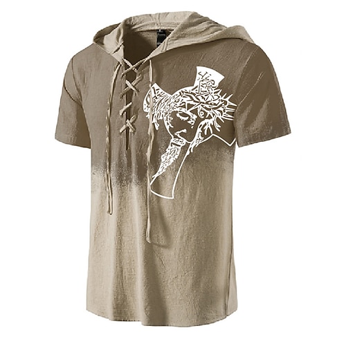 

Men's Unisex T shirt Tee 3D Print Color Block Graphic Prints Hooded Street Daily Lace up Print Short Sleeve Tops Designer Basic Casual Big and Tall Brown