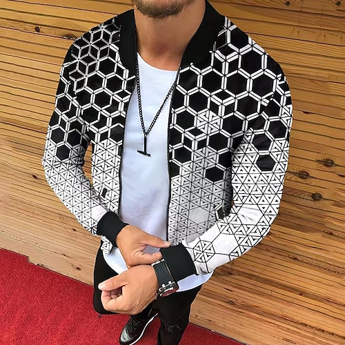 

Men Casual Jacket Warm Party Evening Zipper Floral Geometric Pattern 3D Printed Graphic Crewneck Stylish Jacket Outerwear Long Sleeve Slim Fit Without Lining Fall