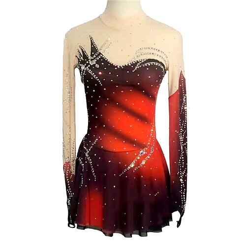 

Figure Skating Dress Women's Girls' Ice Skating Dress Burgundy Thumbhole High Elasticity Training Competition Skating Wear Crystal / Rhinestone Long Sleeve Ice Skating Figure Skating / Winter