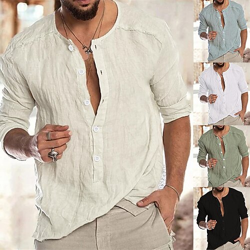 

Men's Shirt Solid Color Collar Street Casual Button-Down Long Sleeve Tops Designer Casual Fashion Big and Tall Green White Black / Summer / Spring / Summer