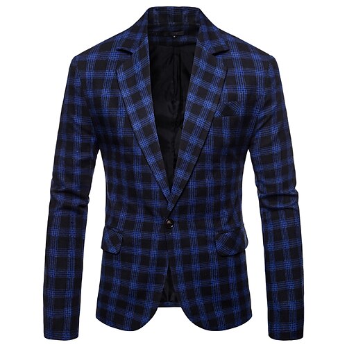 

Men's Fashion Blazer Regular Standard Fit Checkered Single Breasted One-button Black Blue Grey 2022