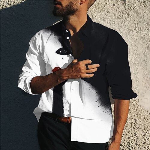 

Men's Shirt Abstract Turndown Black Long Sleeve 3D Print Outdoor Street Button-Down Print Tops Fashion Designer Casual Breathable
