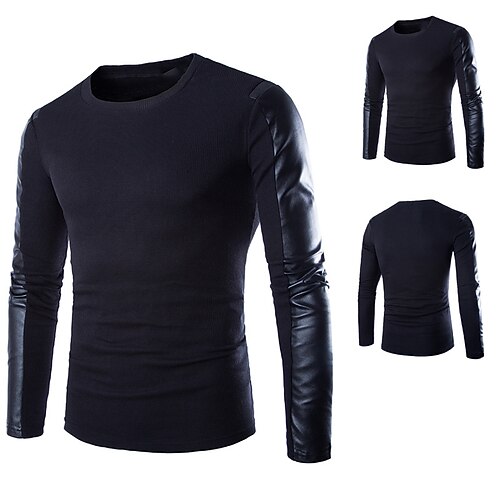 

Men's T shirt Tee Solid Color Crew Neck Black Long Sleeve Street Daily Tops Casual Comfortable