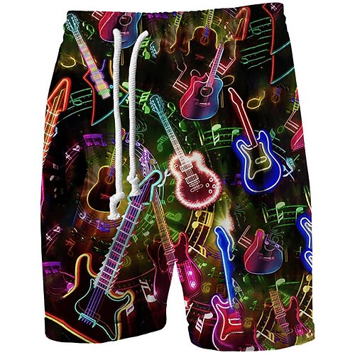 

Men's Designer Classic Style Shorts Beach Shorts 3D Print Drawstring Elastic Waist Short Pants Casual Daily Micro-elastic Graphic Patterned Guitar Breathable Soft Mid Waist Rainbow S M L XL XXL