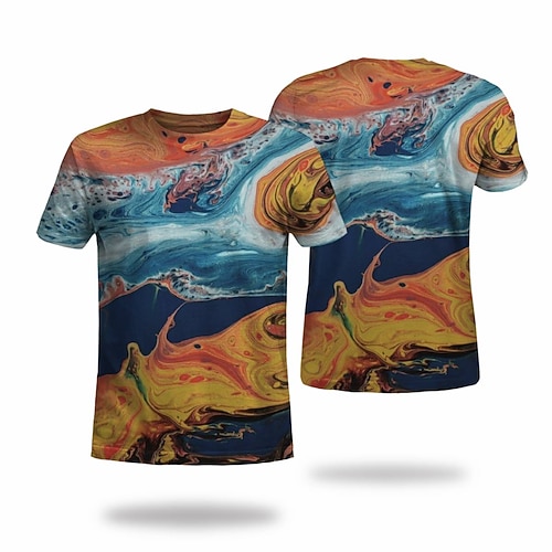 

Men's T shirt Tee Tee Graphic Round Neck Orange Short Sleeve 3D Print Casual Daily 3D Print Tops Fashion Cool Designer Comfortable / Summer / Summer
