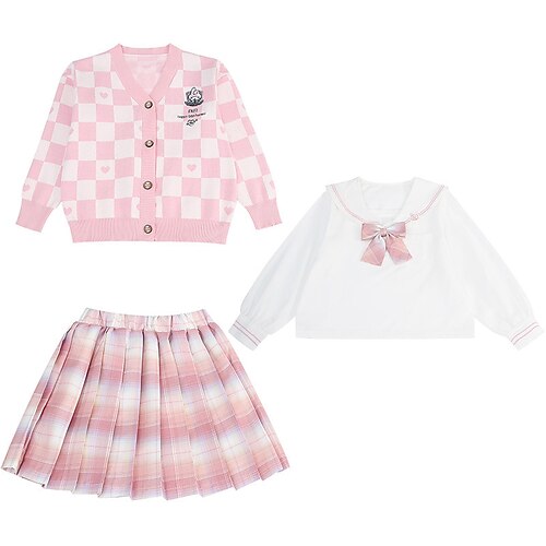 

3 Pieces Kids Girls' Shirt & Shorts Clothing Set Outfit Plaid Long Sleeve Set School Daily Sweet Winter Fall 3-13 Years Purple Pink