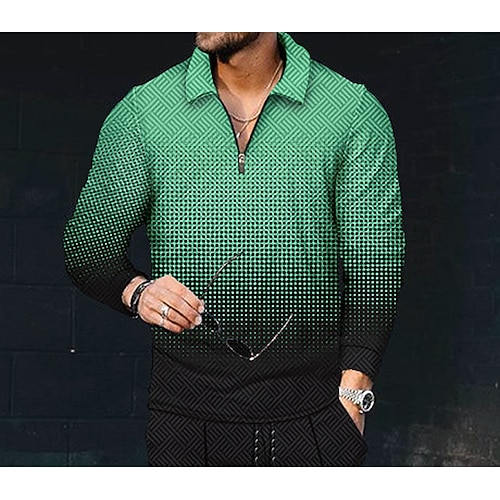 

Men's T shirt Tee Geometry Turndown Black / White Black / Gray Green Red Short Sleeves 3D Print Casual Daily 3D Tops Casual / Summer / Summer