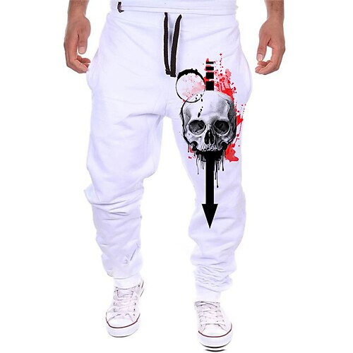 

Men's Sweatpants Joggers Trousers Drawstring Side Pockets Elastic Waist Skull Graphic Prints Comfort Breathable Sports Outdoor Casual Daily Cotton Blend Terry Streetwear Stylish Black Grey