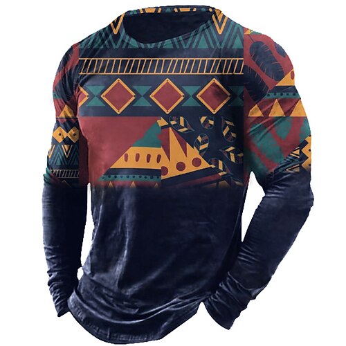 

Men's Unisex T shirt Tee Geometric Graphic Prints Crew Neck Blue Long Sleeve 3D Print Outdoor Street Print Tops Basic Vintage Sports Designer