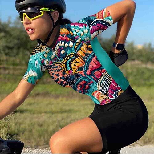 

21Grams Women's Cycling Jersey Short Sleeve Bike Top with 3 Rear Pockets Mountain Bike MTB Road Bike Cycling Quick Dry Moisture Wicking Green Butterfly Sports Clothing Apparel / Stretchy / Athleisure