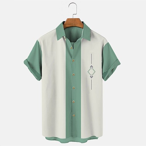

Men's Bowling Shirt Camp Shirt Color Block Graphic Prints Turndown Green Blue Purple Red Brown Hot Stamping Sports Holiday Short Sleeves Button-Down Print Clothing Apparel Fashion Casual Hawaiian
