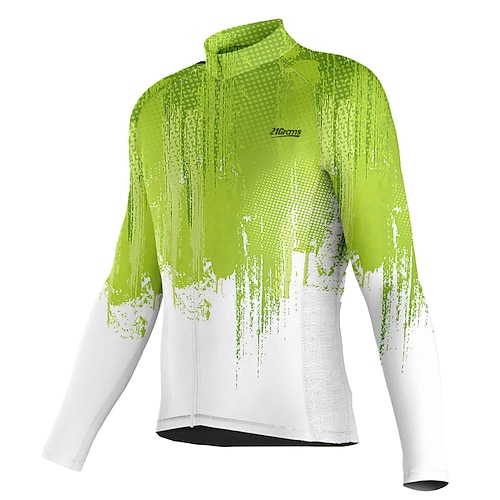 

21Grams Men's Cycling Jersey Long Sleeve Bike Top with 3 Rear Pockets Mountain Bike MTB Road Bike Cycling Breathable Quick Dry Moisture Wicking Reflective Strips Green Color Block Polyester Spandex