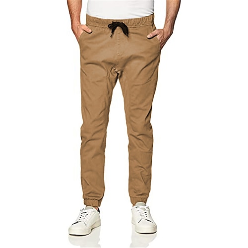 

Men's Joggers Trousers Casual Pants Drawstring Elastic Waist Front Pocket Solid Color Comfort Soft Casual Daily Streetwear Basic Fashion Khaki / Elasticity