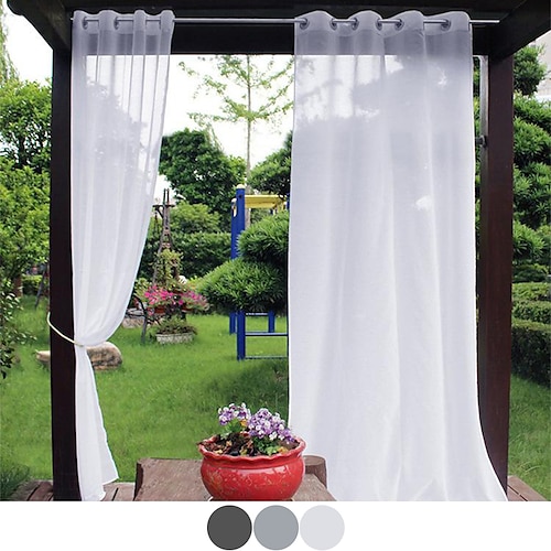 

Waterproof Semi Sheer Curtains White Indoor Outdoor for Patio Grommet Curtain for Bedroom, Living Room, Porch, Pergola, Cabana, 1 Panel