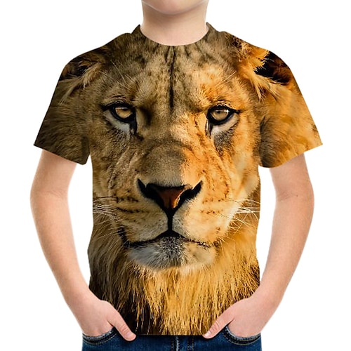 

Kids Boys T shirt Animal Outdoor 3D Print Short Sleeve Crewneck Active 3-12 Years Spring Yellow Gray