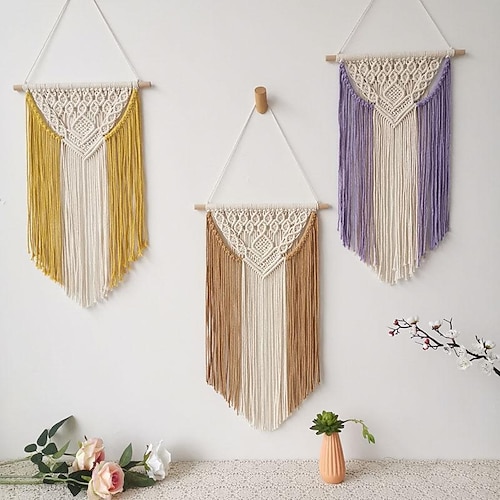 

Boho Hand Woven Macrame Wall Tapestry Bohemian Boho Art Decor Hanging Wedding Backdrop Home Bedroom Living Room Decoration Nordic Handmade Tassel Cotton