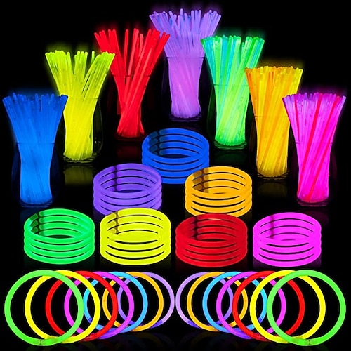 

Glow Sticks Bulk 100 Glowsticks Glow Stick Bracelets Glow Necklaces Glow in The Dark July 4th Christmas Halloween Party Supplies Pack Football Party Supplies