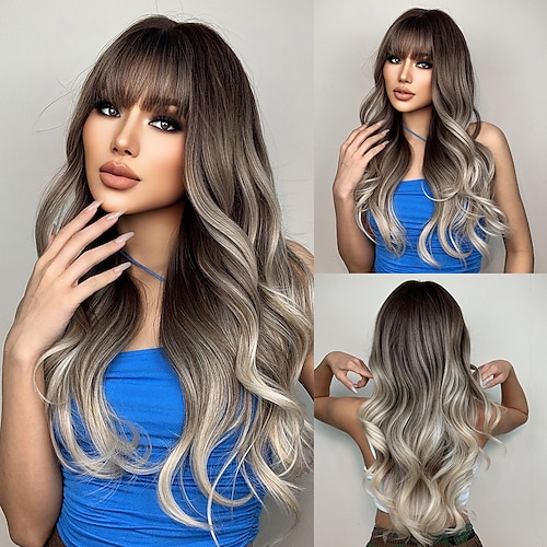 

HAIRCUBE Long Ombre Brown Natural Wavy Wigs for Women Daily