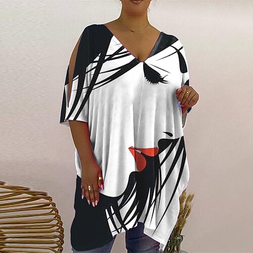 

Women's Plus Size Tops T shirt Tee Color Gradient Butterfly Cut Out Print Half Sleeve V Neck Exaggerated Festival Daily Vacation Cotton Spandex Jersey Fall Spring White Purple