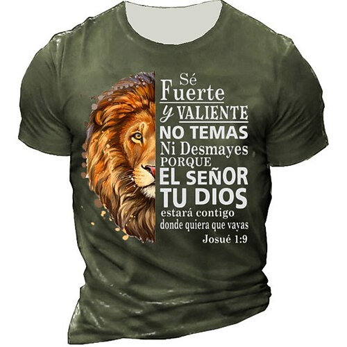 

Men's Unisex T shirt Tee Letter Lion Graphic Prints Crew Neck Black Gray Army Green Brown Navy Blue Short Sleeve 3D Print Outdoor Street Print Tops Vintage Sports Designer Casual / Summer / Summer