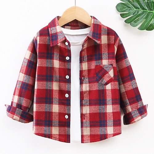 

Kids Boys Shirt Plaid School Long Sleeve Active 3-6 Years Winter Red