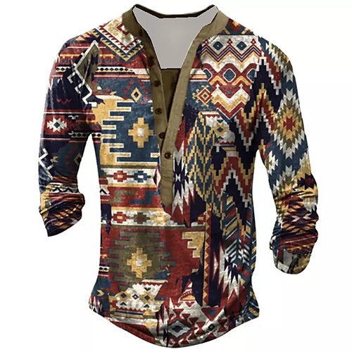 

Homens Camiseta Camisa Henley Camisetas Gráfico Tribal Henley Vermelho Impressão 3D Tamanho Grande Ao ar livre Diário Manga Longa Botão para baixo Imprimir Roupa Básico Designer Clássico Confortável