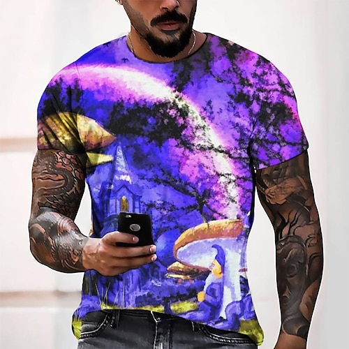 

Men's T shirt Tee Tee Graphic Round Neck Blue Short Sleeve 3D Print Casual Daily 3D Print Tops Fashion Cool Designer Comfortable / Summer / Summer