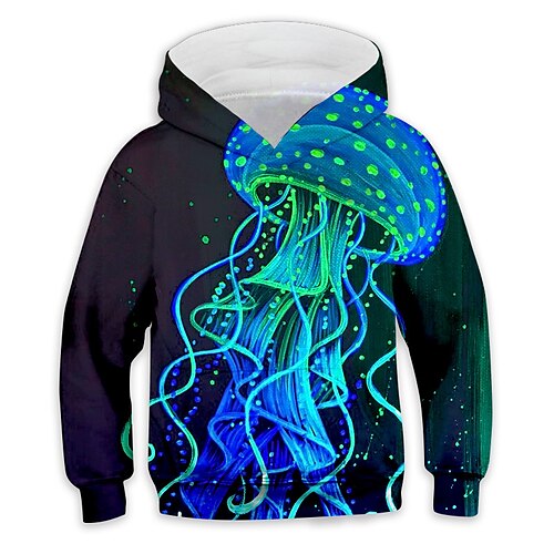 

Kids Boys Hoodie Animal Outdoor 3D Print Long Sleeve Pocket Active 3-13 Years Winter Blue