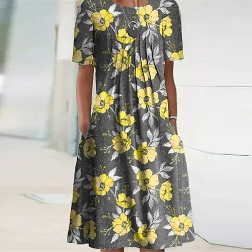 

Women's Shift Dress Casual Dress Knee Length Dress Green Short Sleeve Floral Pocket Print Spring Summer Crew Neck Casual Vacation 2022 S M L XL XXL 3XL