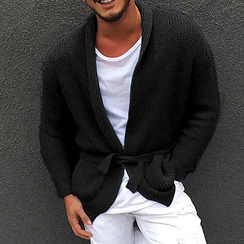 

Men's Sweater Cardigan Sweater Ribbed Knit Knitted Shirt Collar Weekend Clothing Apparel Winter Fall Green Black S M L