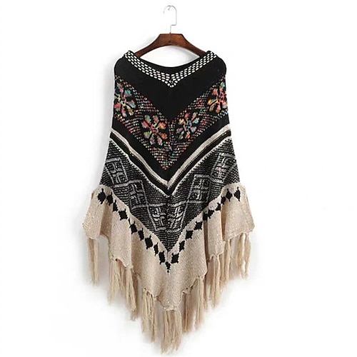 

Women's Poncho Sweater Jumper Crochet Knit Sequins Tassel Argyle Crew Neck Stylish Elegant Outdoor Home Winter Fall Navy Blue Beige One-Size / Sleeveless / Sleeveless / Casual / Regular Fit