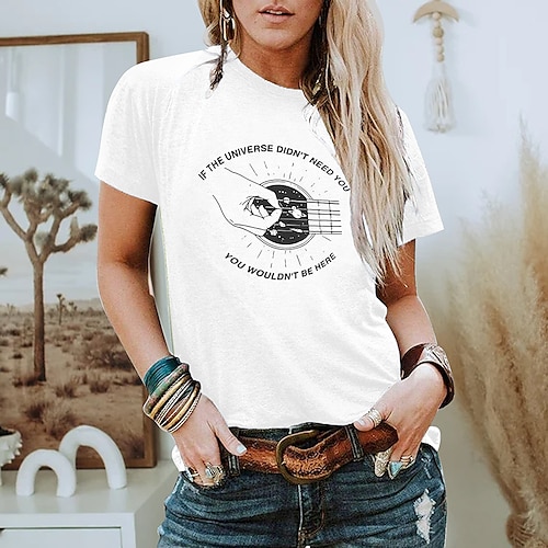 

Women's T shirt Tee Pink Yellow Light Green Graphic Text Print Short Sleeve Casual Weekend Basic Round Neck Regular Cotton Painting S