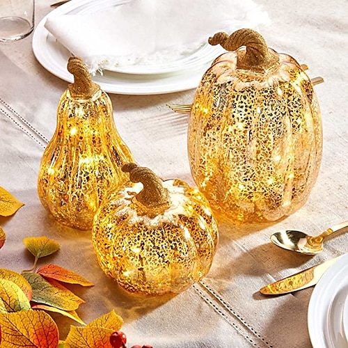 

Fall Decorations Mercury Glass Pumpkin Light with Timer with 10LEDs Inside Battery Operated Ideal for Halloween Fall Decoration Thanksgiving Rustic Decor Christmas Decor