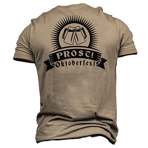 

Men's Unisex T shirt Tee 3D Print Graphic Prints Beer Crew Neck Street Daily Print Short Sleeve Tops Designer Casual Vintage Big and Tall Brown / Summer