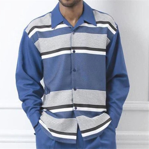 

Men's Shirt 3D Print Striped Turndown Street Casual Button-Down Print Long Sleeve Tops Designer Casual Fashion Breathable Blue