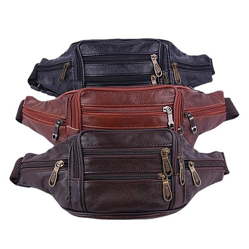 

Men's Fanny Pack Crossbody Bag PU Leather Solid Color Daily Outdoor Office & Career 328 coffee 328 reddish brown Black