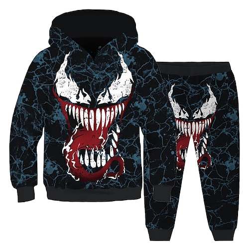 

2 Pieces Kids Boys Hoodie & Pants HoodieSet Clothing Set Outfit Graphic Long Sleeve Print Set Outdoor Sports Fashion Cool Fall Spring 3-12 Years Blue