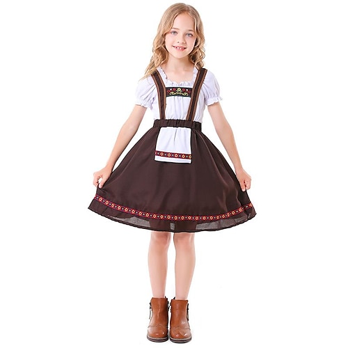 

kinderkleid für kleine mädchen grafisch gemustert a-linie kleid halloween feiertage braun asymmetrisch kurzarm schöne kleider halloween frühling sommer regular fit 2-8 jahre