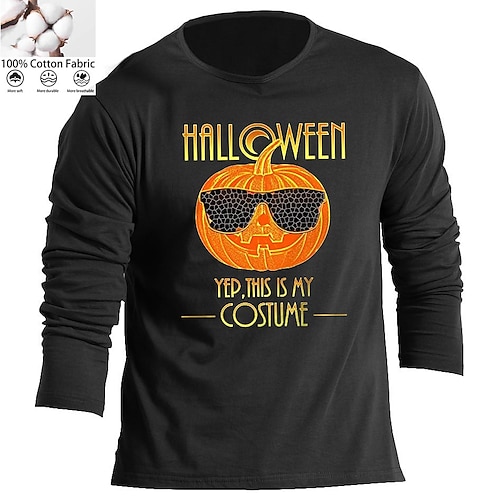 

Men's Unisex T shirt Tee Letter Pumpkin Crew Neck Green Black Gray Navy Blue Long Sleeve Hot Stamping Outdoor Street Print Tops Basic Sports Designer Simple