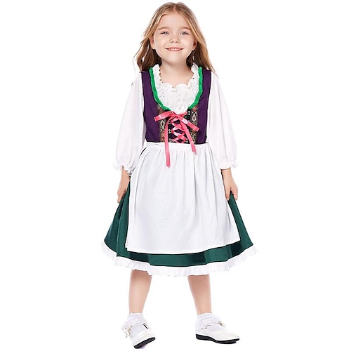 

Vestido infantil para meninas color block um vestido de linha de férias branco assimétrico manga longa vestidos de fantasia casual halloween outono inverno ajuste regular 2-8 anos