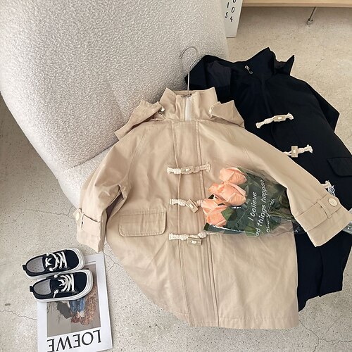 

Kids Unisex Trench Coat Outerwear Plain Long Sleeve Coat Daily Cotton Active Cool Black Beige Winter Fall 2-8 Years