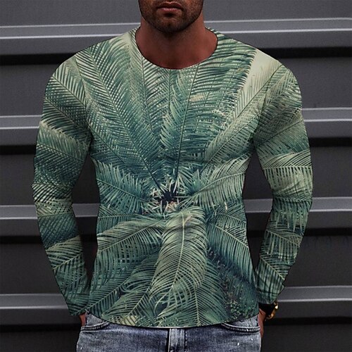 

Men's T shirt Tee Tee Graphic Round Neck Green Long Sleeve 3D Print Casual Daily Print Tops Fashion Designer Comfortable Big and Tall
