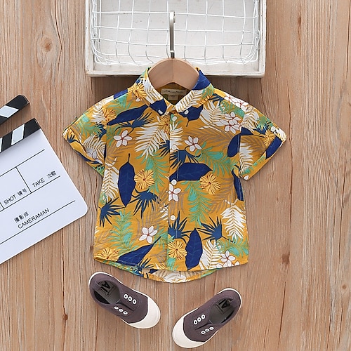 

Kids Boys Shirt Graphic Daily Short Sleeve Daily Cotton 3-6 Years Summer Yellow