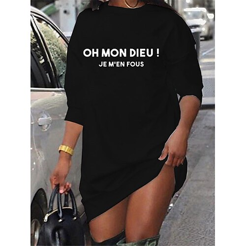 

Women's Shift Dress Short Mini Dress Green Black Red Long Sleeve Letter Print Fall Winter Crew Neck Casual Fashion 2022 S M L XL XXL 3XL