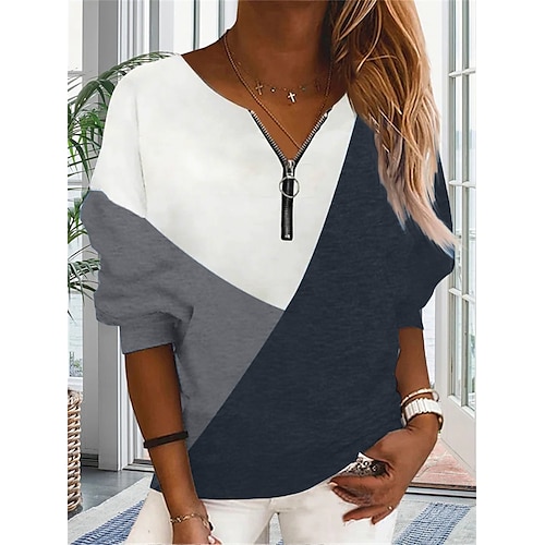 

Women's Casual Print Gray Geometric V Neck Long Sleeve 3XL