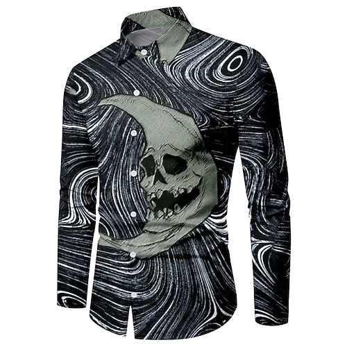 

Homens Camisa Social Camisa Gráfica Caveiras MOON Aberto para a Lateral Azul Impressão 3D Ao ar livre dia das Bruxas Manga Longa Botão para baixo Imprimir Roupa Vintage Legal Designer Casual