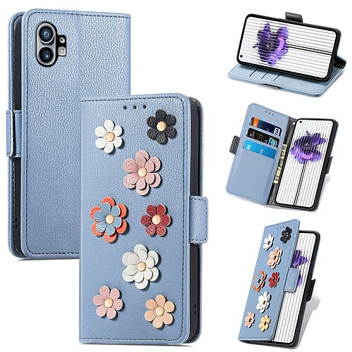 

Phone Case For Nothing Phone 1 Wallet Card Nothing Phone 1 with Stand with Phone Strap Card Holder Slots Flower TPU PU Leather