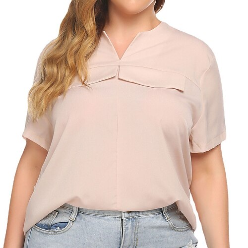 

Women's Plus Size Tops T shirt Tee Plain Short Sleeve V Neck Streetwear Daily Going out Polyester Spring Summer Apricot